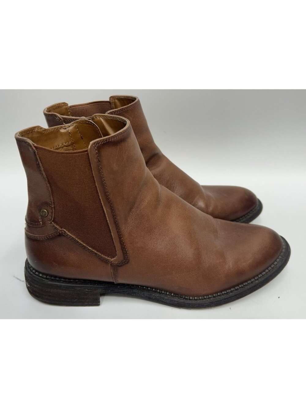 Franco Sarto Leather Ankle Boots Size 7.5 Brown Horrace Chelsea Booties Slip On